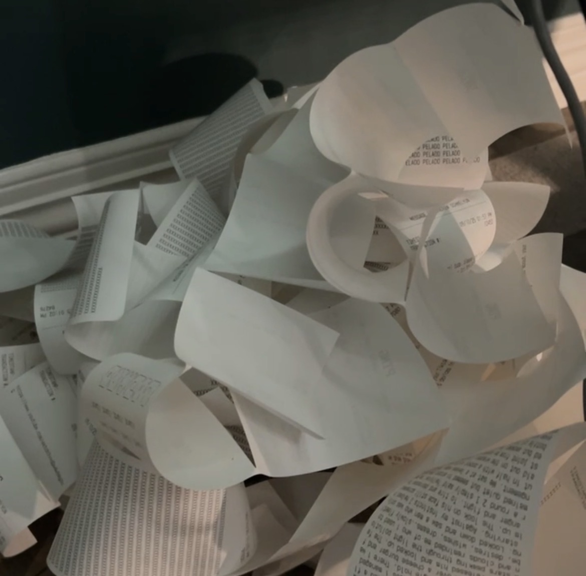 a pile of receipts on my office ground that I woke up to one morning